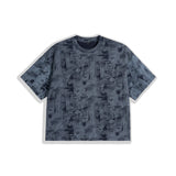 Etai men's clothing trendy distressed denim style boxy short sleeve men's t-shirt heavyweight pure cotton denim texture men's short sleeve