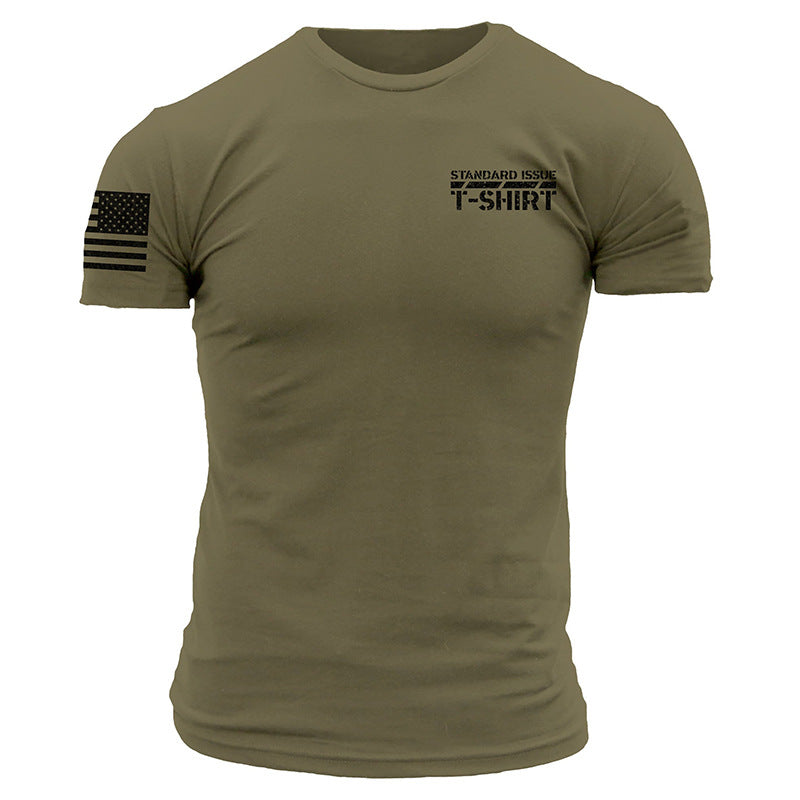 Man T Shirt Summer Green with Letters Youth Slim Sports Non-Hooded Collarless Ordinary Cotton T-shirt