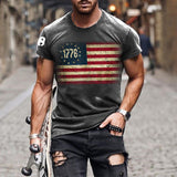 Man T Shirt Cotton Loose Blue Pullover Short Sleeve Print