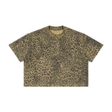 Street casuallooseshortleopard printprinting short-sleeved t-shirtmensummermen's round neck trendy brand t-shirt