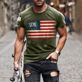 Man T Shirt Cotton Loose Blue Pullover Short Sleeve Print
