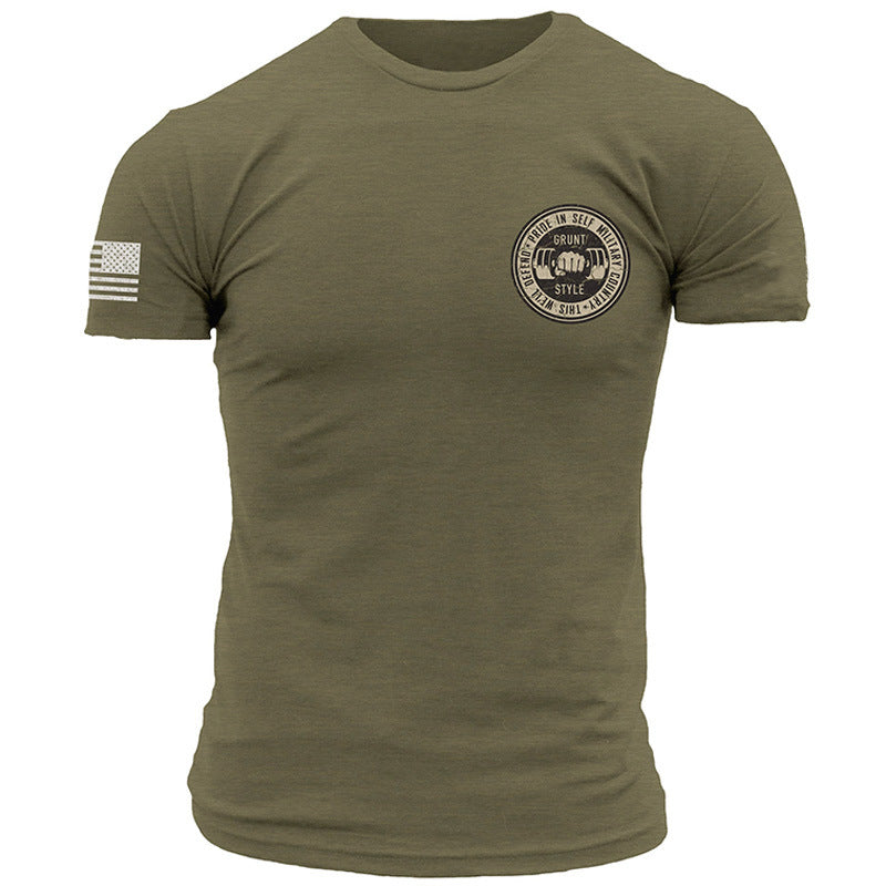Man T Shirt Cotton round Neck Heat Transfer Patch Short Sleeve Shirt