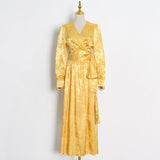 Betty Draper Valentine 'S Day Dress Satin Long Big Hem Dress Autumn Printed Dress