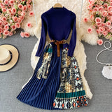 Betty Draper Valentine's Day Dress Autumn and Winter French Retro Printed Stitching Knitted Sweater Dress