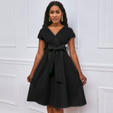 Betty Draper Valentine's Day Dress plus Size Women's Clothing Solid Color Deep V-neck Swing
