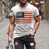 Man T Shirt Cotton Loose Blue Pullover Short Sleeve Print