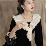 Betty Draper Valentine's Day Dress Retro Square Collar Black Velvet Dress