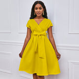 Betty Draper Valentine's Day Dress plus Size Women's Clothing Solid Color Deep V-neck Swing