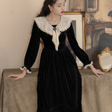 Betty Draper Valentine's Day Dress Retro Square Collar Black Velvet Dress