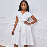 Betty Draper Valentine's Day Dress plus Size Women's Clothing Solid Color Deep V-neck Swing