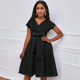 Betty Draper Valentine's Day Dress plus Size Women's Clothing Solid Color Deep V-neck Swing