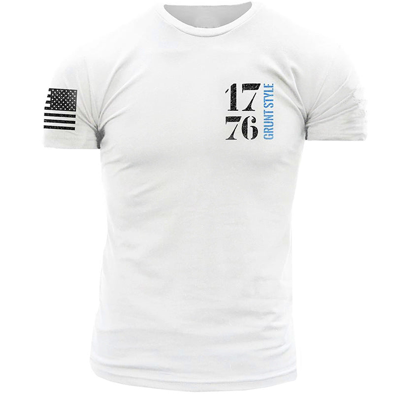 Man T Shirt Cotton round Neck Heat Transfer Patch Short Sleeve Shirt
