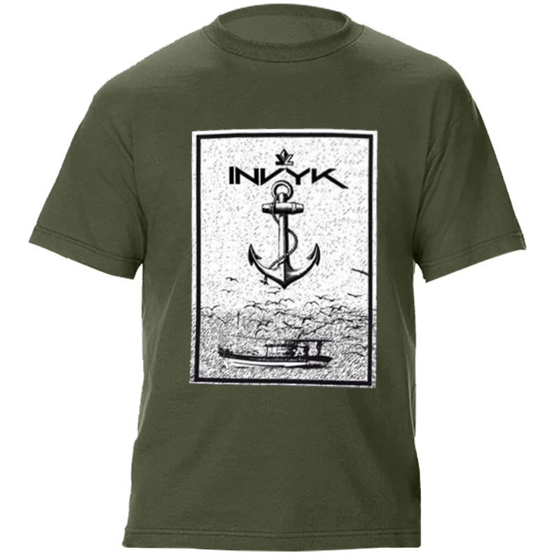 Man T Shirt Cotton round Neck Heat Transfer Patch Short Sleeve Shirt