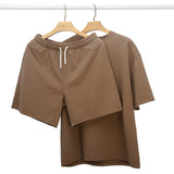 Heavyweight premium streetwear casual set - summer cotton short sleeve t-shirt and shorts matching outfit