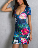 Valentine's Day Outfits Printed Backless V-neck Fashion Slim Dress