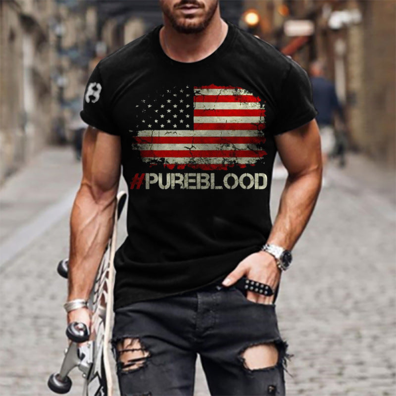 Man T Shirt Cotton round Neck Heat Transfer Patch Short Sleeve Shirt