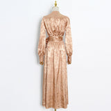 Betty Draper Valentine 'S Day Dress Satin Long Big Hem Dress Autumn Printed Dress