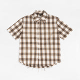Etai men's fashion trendy distressed vintage style frayed hem plaid shirt - popular summer loose fit short sleeve shirt for men