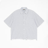 Trendy men's distressed hem plaid shirt - lightweight short sleeve casual boxy fit for summer