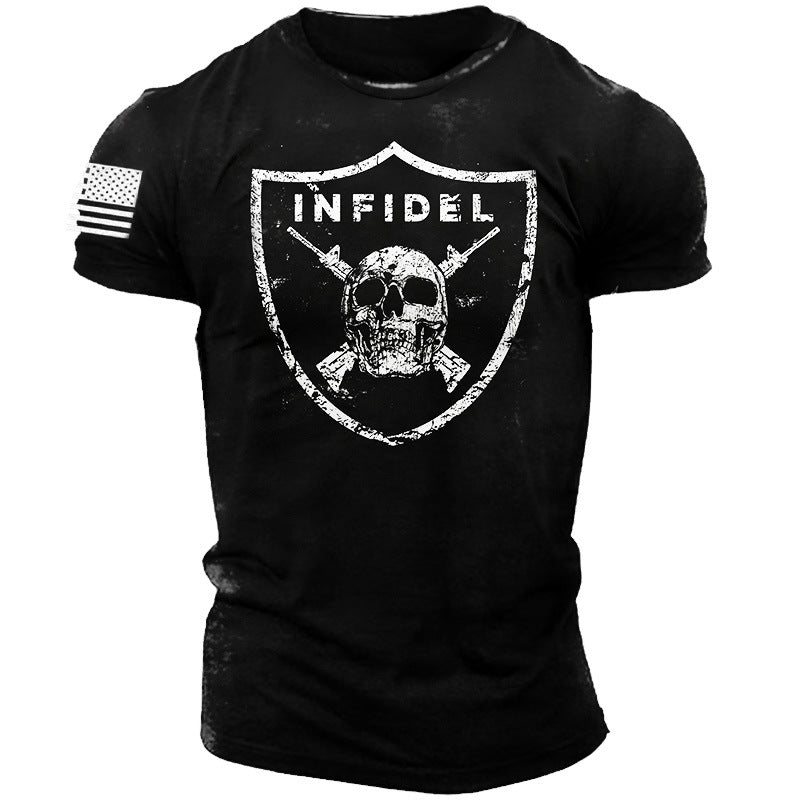 Man T Shirt Cotton round Neck Heat Transfer Patch Short Sleeve Shirt