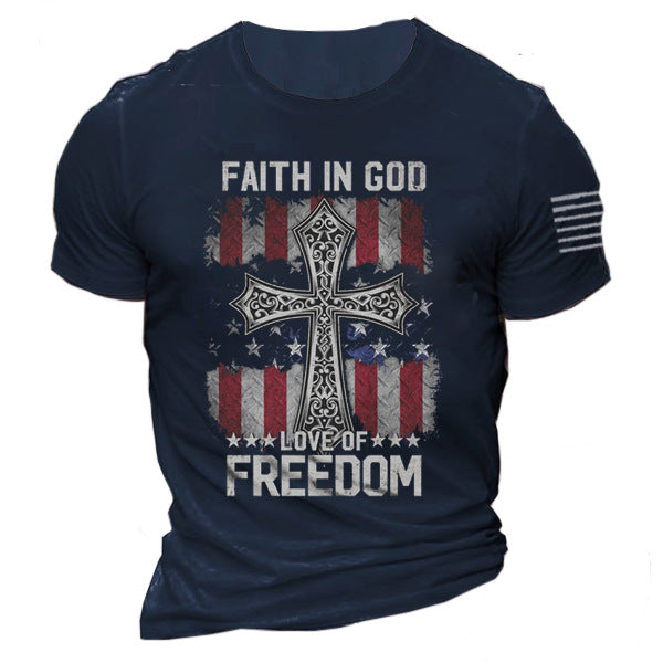 Man T Shirt Cotton round Neck Heat Transfer Patch Short Sleeve Shirt