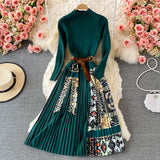 Betty Draper Valentine's Day Dress Autumn and Winter French Retro Printed Stitching Knitted Sweater Dress
