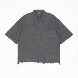 Trendy men's distressed hem plaid shirt - lightweight short sleeve casual boxy fit for summer