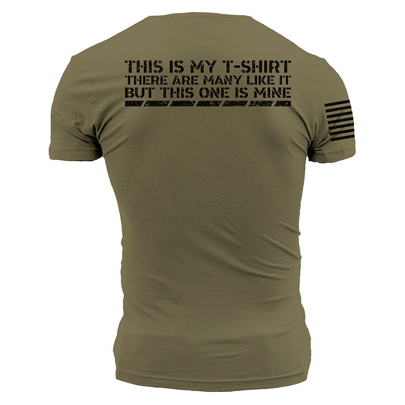 Man T Shirt Summer Green with Letters Youth Slim Sports Non-Hooded Collarless Ordinary Cotton T-shirt