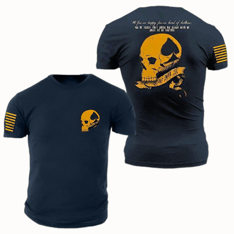 Man T Shirt Loose Sports Navy Blue Youth Cotton
