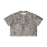Street casuallooseshortleopard printprinting short-sleeved t-shirtmensummermen's round neck trendy brand t-shirt