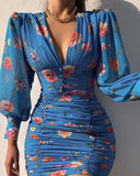 Valentine's Day Outfits Sexy V-neck Chiffon Printed Dress