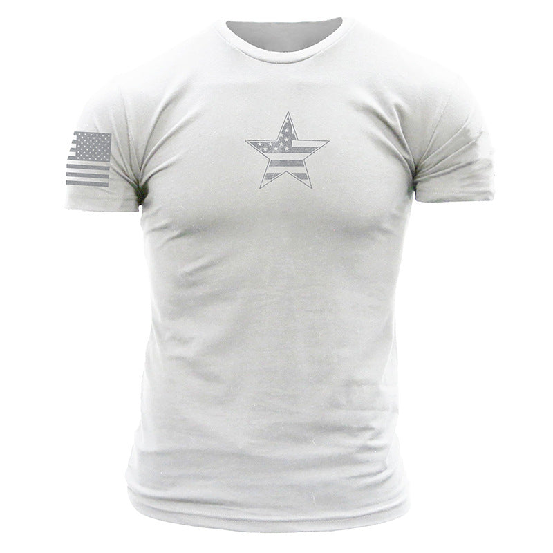Man T Shirt Cotton round Neck Heat Transfer Patch Short Sleeve Shirt