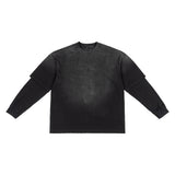 Etai men's fashion trendy heavyweight faux two-piece long sleeve t-shirt for men - premium quality pure cotton washed vintage double yarn tee