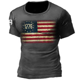 Man T Shirt Cotton Loose Blue Pullover Short Sleeve Print