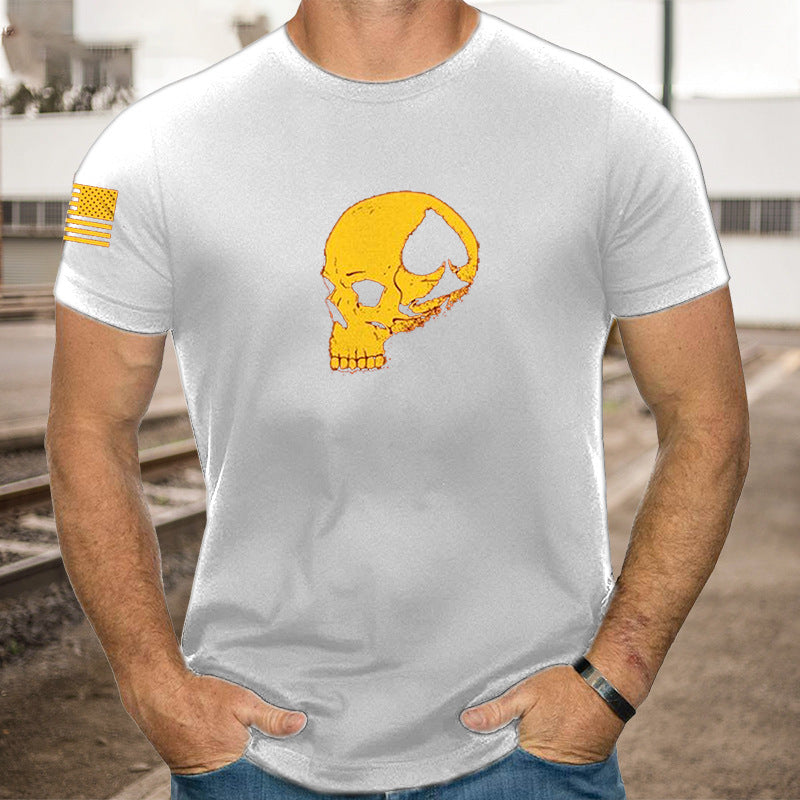 Man T Shirt Spring and Autumn Thin Printing Youth Casual Cotton Loose Gray Bottoming Shirt