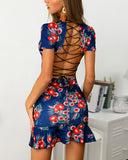 Valentine's Day Outfits Printed Backless V-neck Fashion Slim Dress
