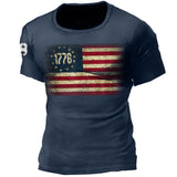 Man T Shirt Cotton Loose Blue Pullover Short Sleeve Print