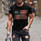 Man T Shirt Cotton Loose Blue Pullover Short Sleeve Print