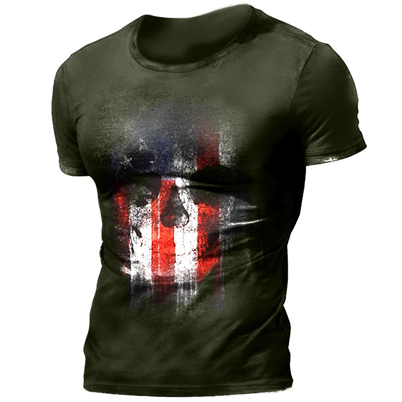 Man T Shirt Cotton round Neck Heat Transfer Patch Short Sleeve Shirt