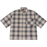 Etai men's clothing trendy color block short plaid short sleeve shirt - high quality spring/summer style - couple's boxy shirt