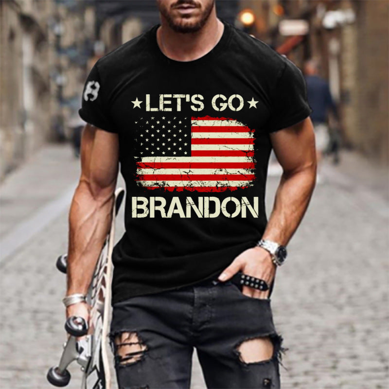 Man T Shirt Cotton Short Sleeve Flag Pattern Printed T-shirt
