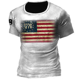 Man T Shirt Cotton Loose Blue Pullover Short Sleeve Print