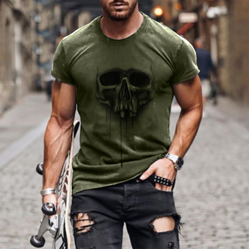 Man T Shirt Printed Straight Sports Green Cotton T-shirt