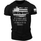 Man T Shirt Cotton Short Sleeve Heat Transfer Patch Printed American Flag Pattern round Neck T-shirt