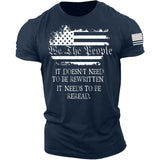 Man T Shirt Cotton Short Sleeve Heat Transfer Patch Printed American Flag Pattern round Neck T-shirt