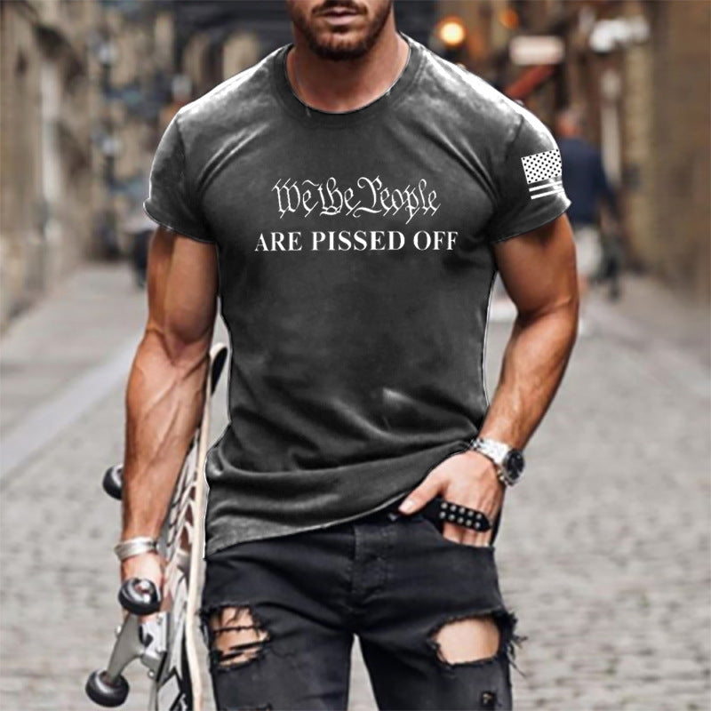 Man T Shirt Summer Letter Cotton Slim Sports Green Youth T-shirt