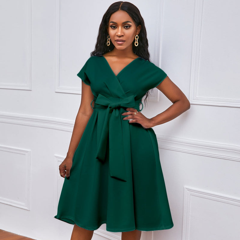 Betty Draper Valentine's Day Dress plus Size Women's Clothing Solid Color Deep V-neck Swing