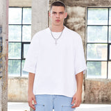Men's fashionable brand small neck heavy cotton t-shirt men's american street loose plus size boxy short wide men's short sleeve