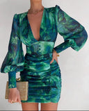 Valentine's Day Outfits Sexy V-neck Chiffon Printed Dress