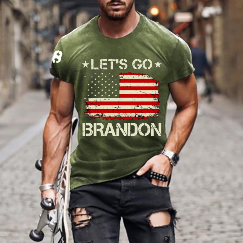Man T Shirt Cotton Short Sleeve Flag Pattern Printed T-shirt